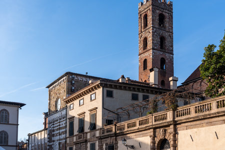 Lucca, Italy-February 16, 2025:The Church of Saints John and Reparata in Lucca on a cloudy dayのeditorial素材