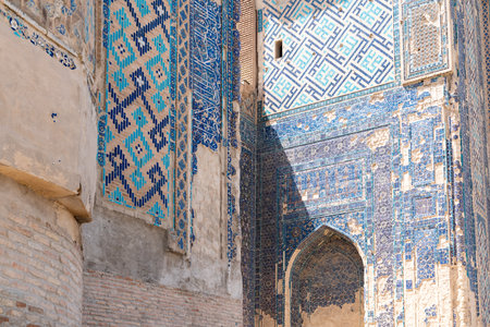 Shahrisabz, Uzbekistan-august 14, 2023:particular of a decoration of the ruins of the imposing palace of Ak Saray, an archaeological site located in Shakhrisabz in Uzbekistan during a sunny dayのeditorial素材