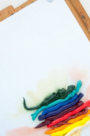 Cartridge for painter s case with lines of fresh oil paintの写真素材