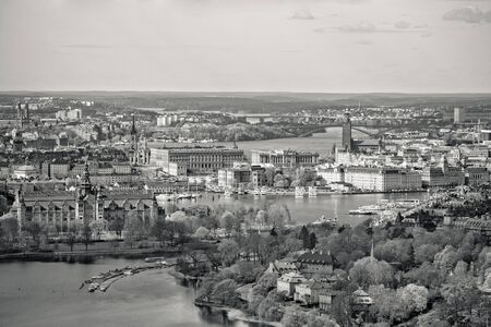 Sky view of Stockholm City center, including City Hallの写真素材
