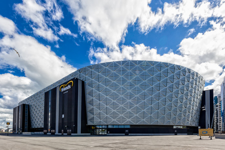 Friends Arena, Sweden's national stadium for football, is a retractable roof multi-purpose stadium located next to the lake Rstasjn in Solna, just north of Stockholm City Centre.のeditorial素材