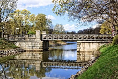 One Spring Day of Djurgardsbrunnskanalen, Stockholm, Swedenの写真素材