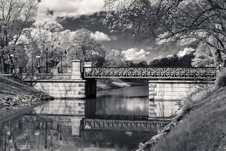 One Spring Day of Djurgardsbrunnskanalen, Stockholm, Swedenの写真素材