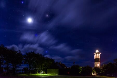 The LighthouseLnge Jan, Tall John under the stars. A Swedish lighthouse located at the south cape of land in the Baltic Sea, Sweden's second largest island, land, Sweden.の写真素材