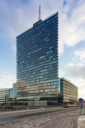 Stockholm, Sweden - April 24, 2016 : Kista Science Tower located in Kista IT Area, called the Silicon Valley of Sweden. There are commercial ventures in the eastern part of Kista, mostly with telecommunication and IT industry including Ericsson.のeditorial素材