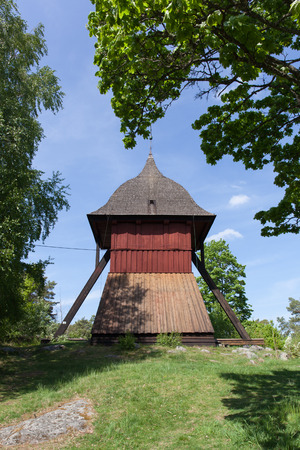Sigtuna, Sweden - May 23, 2016 : View of the old church bell tower of Sigtuna. Sigtuna is the oldest town in Sweden, having been founded in 980. One of the popular attractions for tourist, especially during the summer.のeditorial素材