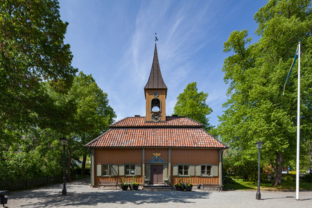 Sigtuna, Sweden - May 23, 2016 : Front view of the Old town hall of Sigtuna. Sigtuna is the oldest town in Sweden, having been founded in 980. One of the popular attractions for tourist, especially during the summer.のeditorial素材