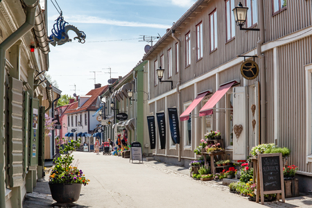 Sigtuna, Sweden - May 23, 2016 : View of the old town street of Sigtuna. Sigtuna is the oldest town in Sweden, having been founded in 980. One of the popular attractions for tourist, especially during the summer.のeditorial素材