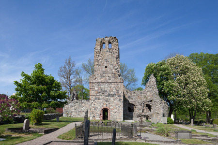Sigtuna, Sweden - May 23, 2016 : View of the St Olof's Church ruin. Sigtuna is the oldest town in Sweden, having been founded in 980. One of the popular attractions for tourist, especially during the summer.のeditorial素材
