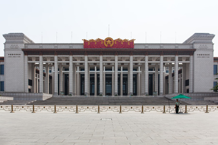 Beijing, China - Jun 20, 2016 : View of the National Museum of China at the Tiananmen square. Skies looks gray due to smog and haze.のeditorial素材