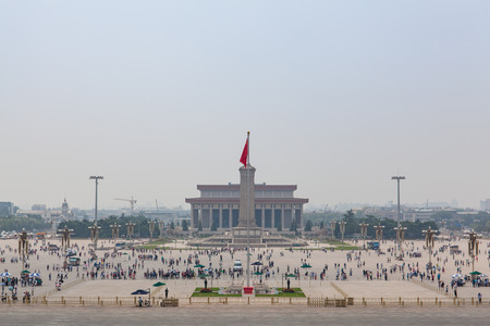 Beijing, China - Jun 20, 2016 : View of the Tiananmen square from the Tiananmen. Temporarily clear skies over Beijing but still haze and smog in the air.のeditorial素材