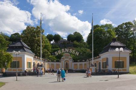 Stockholm, Sweden - Jul 27, 2016 : View of the Hazelius entrance of Skansen, the first open-air museum and zoo in Sweden.のeditorial素材