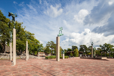 Stockholm, Sweden - Aug 22, 2016 : View of the Carl Mille's garden in summer. This garden is an art museum and sculpture garden, located on the island of Lidingo in Stockholm, Swedenのeditorial素材