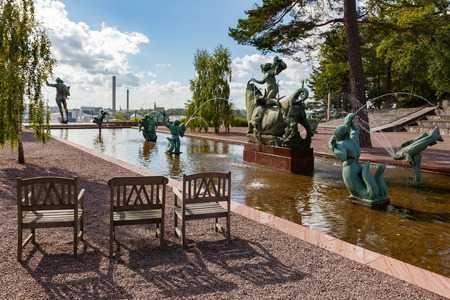 Stockholm, Sweden - Aug 22, 2016 : View of the Carl Mille's garden in summer. This garden is an art museum and sculpture garden, located on the island of Lidingo in Stockholm, Swedenのeditorial素材