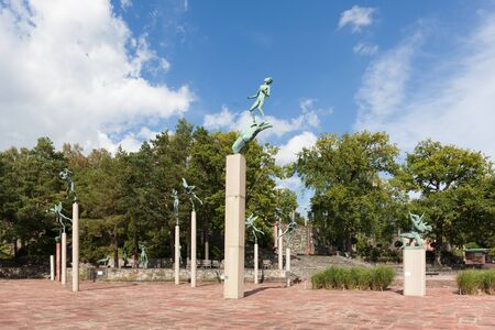 Stockholm, Sweden - Aug 22, 2016 : View of the Carl Mille's garden in summer. This garden is an art museum and sculpture garden, located on the island of Lidingo in Stockholm, Swedenのeditorial素材