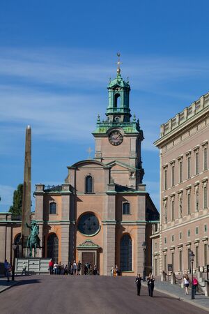 Stockholm, Sweden - Aug 24, 2016 : View of the Stockholm Palace slope. Obelisk, Great Church and Royal Palace from the left.のeditorial素材