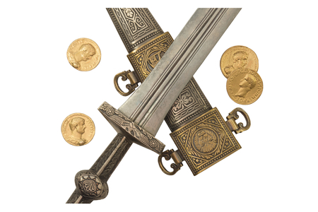 Replica Roman Empire Dagger and Denariiの写真素材