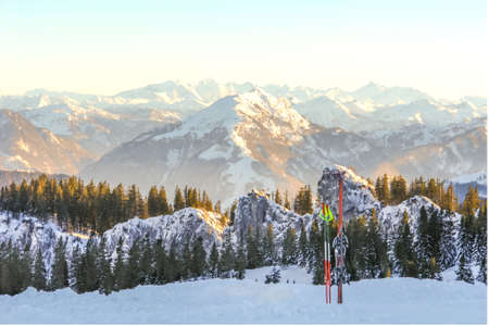 Skis and Mountain Panorama Iの写真素材