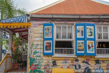Sint Maarten, Philipsburg-May 27: Le Escargot Restaurant's colorful exterior IV on May 27, 2008. The island is a major center for tourism, duty free shopping and sailing regattas in the Caribbean.のeditorial素材