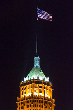Tower Life Building at Night in San Antonio, Texas. The 1927 era building is in the National Register of Historic Places.の写真素材
