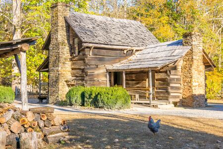 Historical Smoky Mountain Farm House and Firewood Hutの写真素材