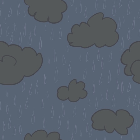 A seamless pattern of rain and rain clouds on a dark blue background. のイラスト素材