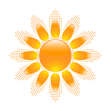 Glossy sun icon with halftone sun shape on backgroundのイラスト素材