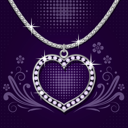 Necklace with platinum heart and brilliants on abstract floral  backgroundのイラスト素材