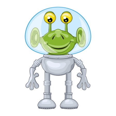 Funny cartoon alien in spacesuit on white backgroundのイラスト素材