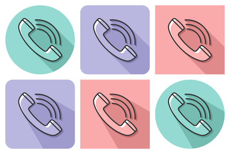 Outlined icon of handset with parallel and not parallel  long shadows のイラスト素材