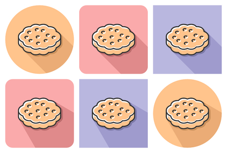 Outlined icon of cookie with parallel and not parallel long shadows       のイラスト素材