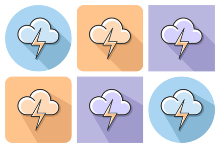 Outlined icon of cloud with lightning with clouds  with parallel and not parallel long shadowsのイラスト素材