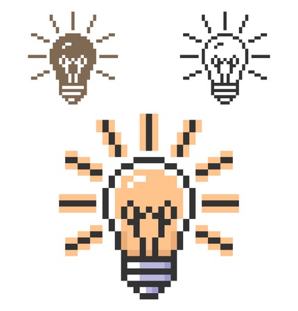 Pixel icon of lamp radiating light in three variants. Fully editableのイラスト素材