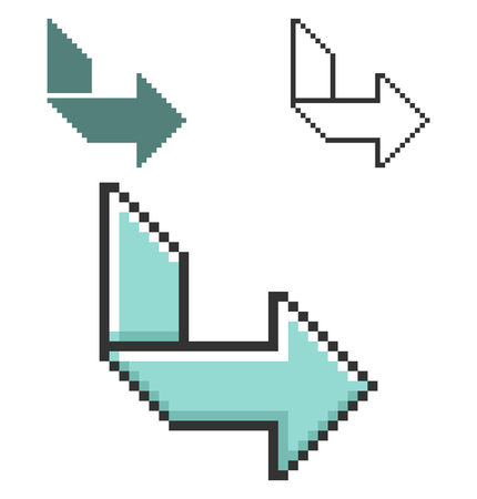 Pixel icon of orthogonally curved arrow in three variants. Fully editableのイラスト素材