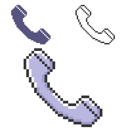 Pixel icon of handset in three variants. Fully editableのイラスト素材