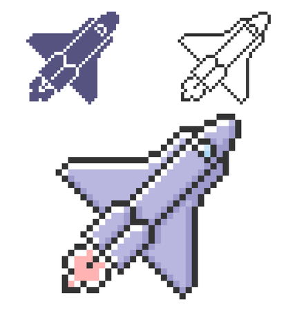 Pixel icon of  space shuttle in three variants. Fully editableのイラスト素材