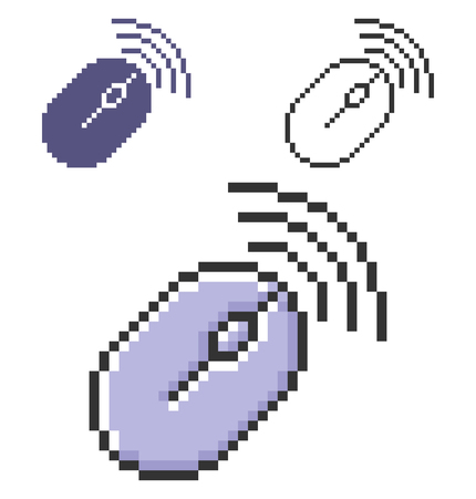 Pixel icon of wireless mouse in three variants. Fully editableのイラスト素材