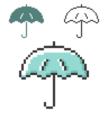 Pixel icon of umbrella in three variants. Fully editableのイラスト素材