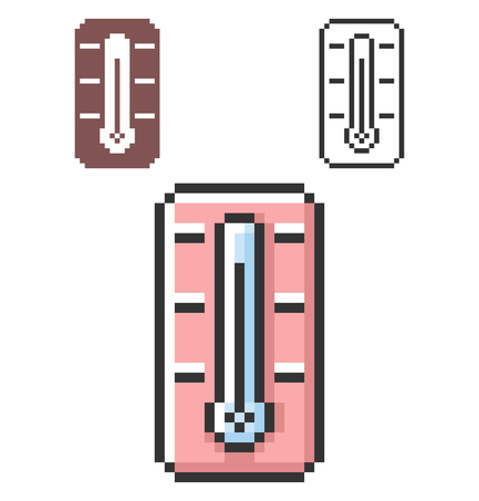 Pixel icon of thermometer in three variants. Fully editableのイラスト素材