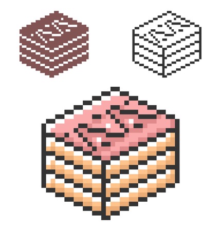 Pixel icon of cake in three variants. Fully editableのイラスト素材