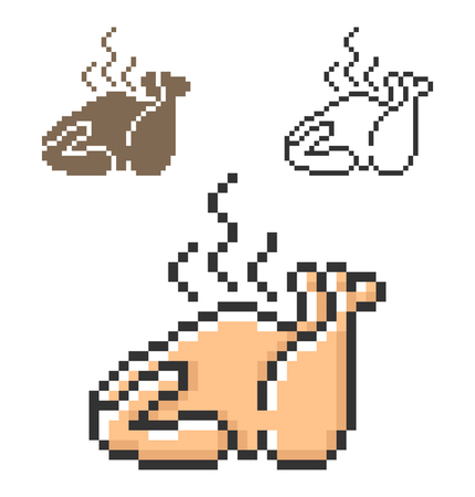 Pixel icon of  fried chicken in three variants. Fully editableのイラスト素材