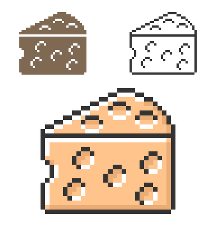 Pixel icon of cheese piece in three variants. Fully editableのイラスト素材