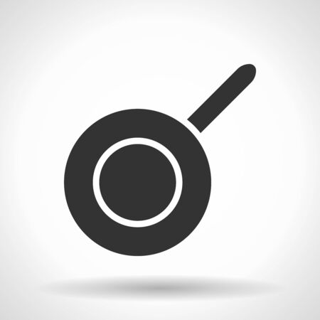 Monochromatic frypan icon with hovering effect shadow on grey gradient background.のイラスト素材