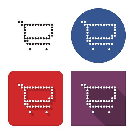 Dotted icon of  shopping trolley in four variants. With short and long shadoweditableのイラスト素材