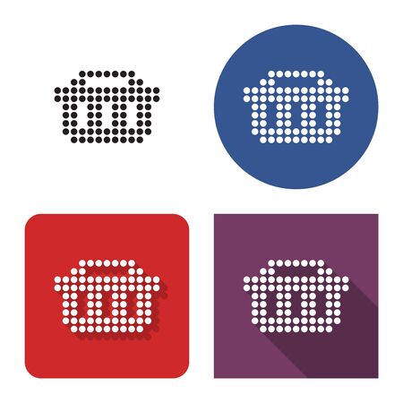 Dotted icon of  shopping basket in four variants. With short and long shadowのイラスト素材