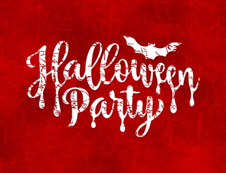 Halloween Party poster. Hand drawn lettering   on red textured  background.のイラスト素材