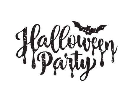 Halloween Party poster. Hand drawn lettering  with scratches on white backgroundのイラスト素材
