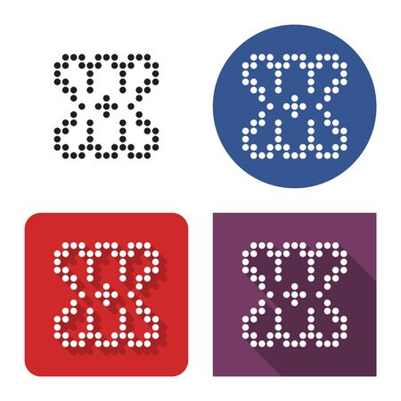 Dotted icon of atom model in four variants. With short and long shadowのイラスト素材