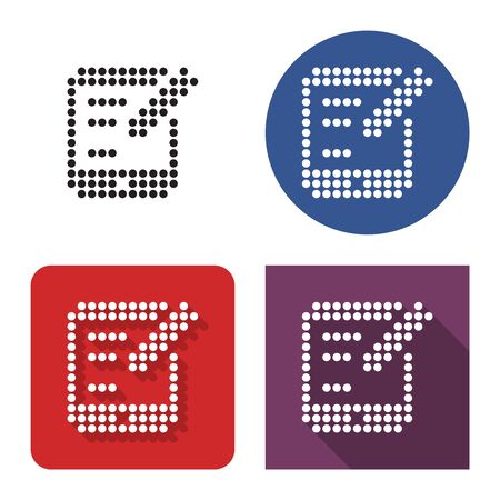 Dotted icon of tablet with stylus in four variants. With short and long shadowのイラスト素材