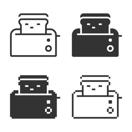 Monochromatic toaster icon in different variants: line, solid, pixel, etc.のイラスト素材